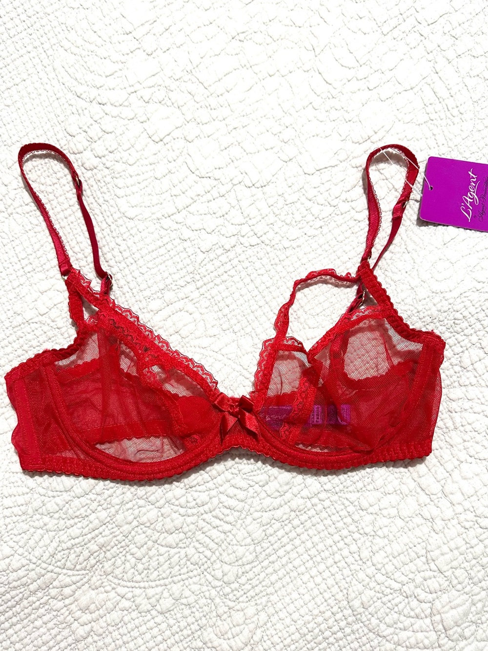 Agent Provocateur Sheer White Polka-Dot Scalloped Underwire Bra